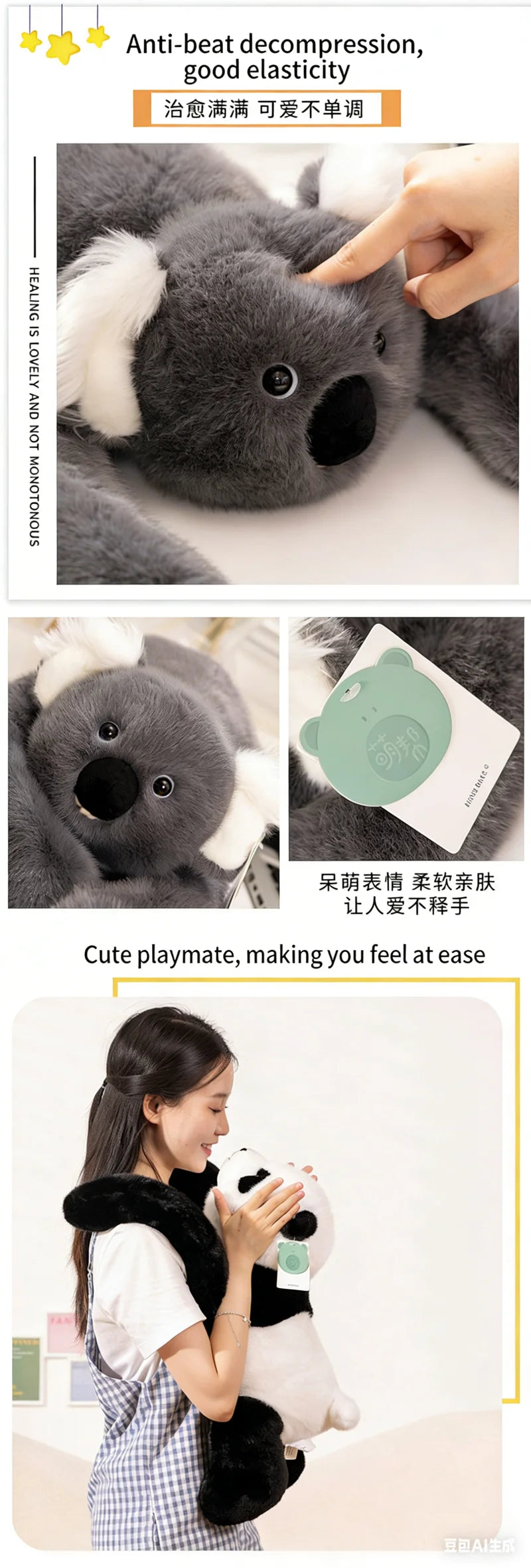Kawaii Weighted Stuffed Animals Panda Bear Sloth Red Raccoon Dinosaur Koala Plush Pillow Kids Birthday Gift Home Room Decor