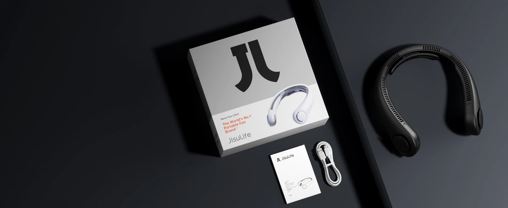 JISULIFE Portable Neck Fan Upgraded, 5000mAh Battery, Necksupport, 5 Speeds Gears Adjustment, Outdoor Wearable Hands-Free Fan