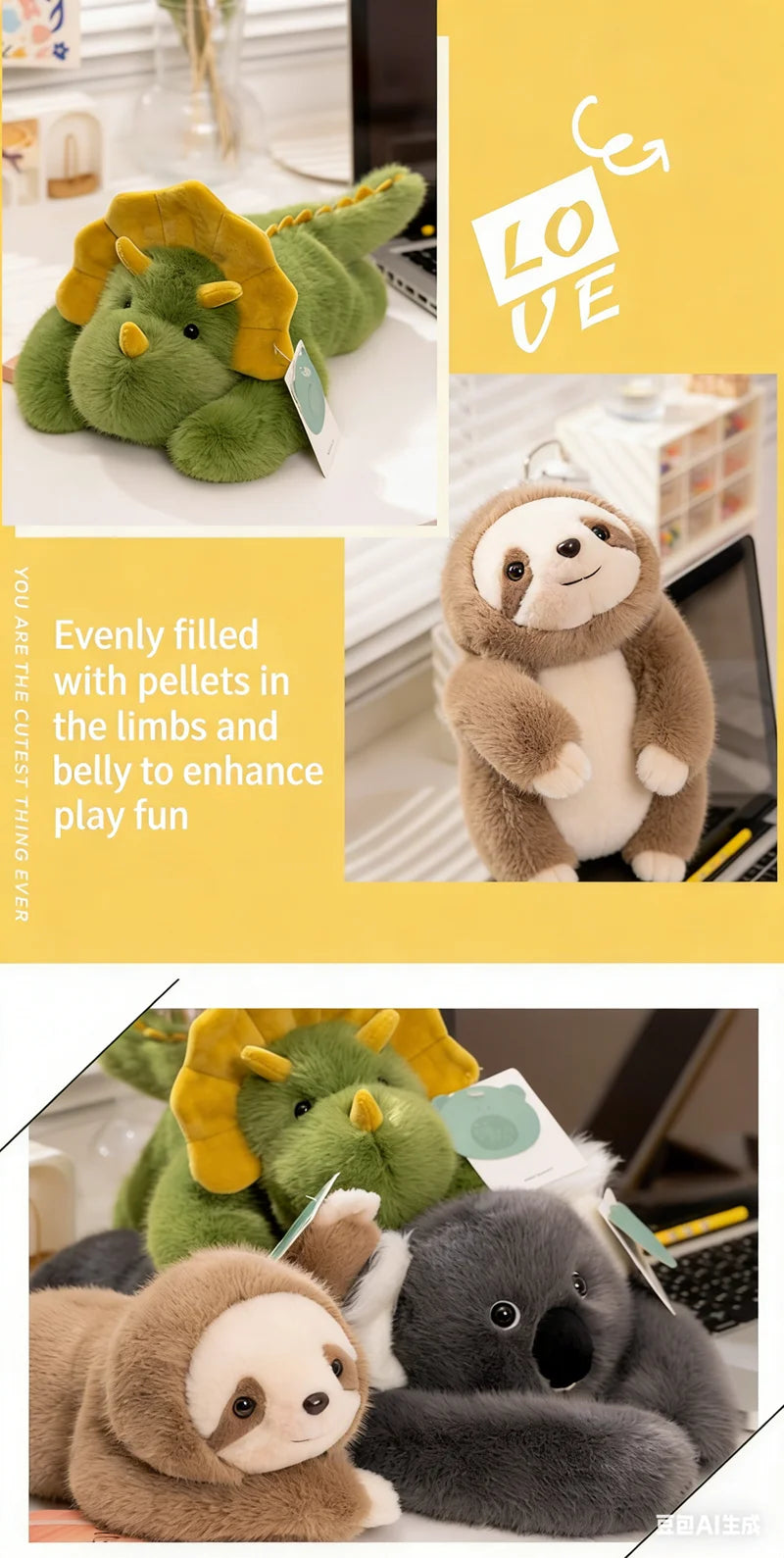 Kawaii Weighted Stuffed Animals Panda Bear Sloth Red Raccoon Dinosaur Koala Plush Pillow Kids Birthday Gift Home Room Decor