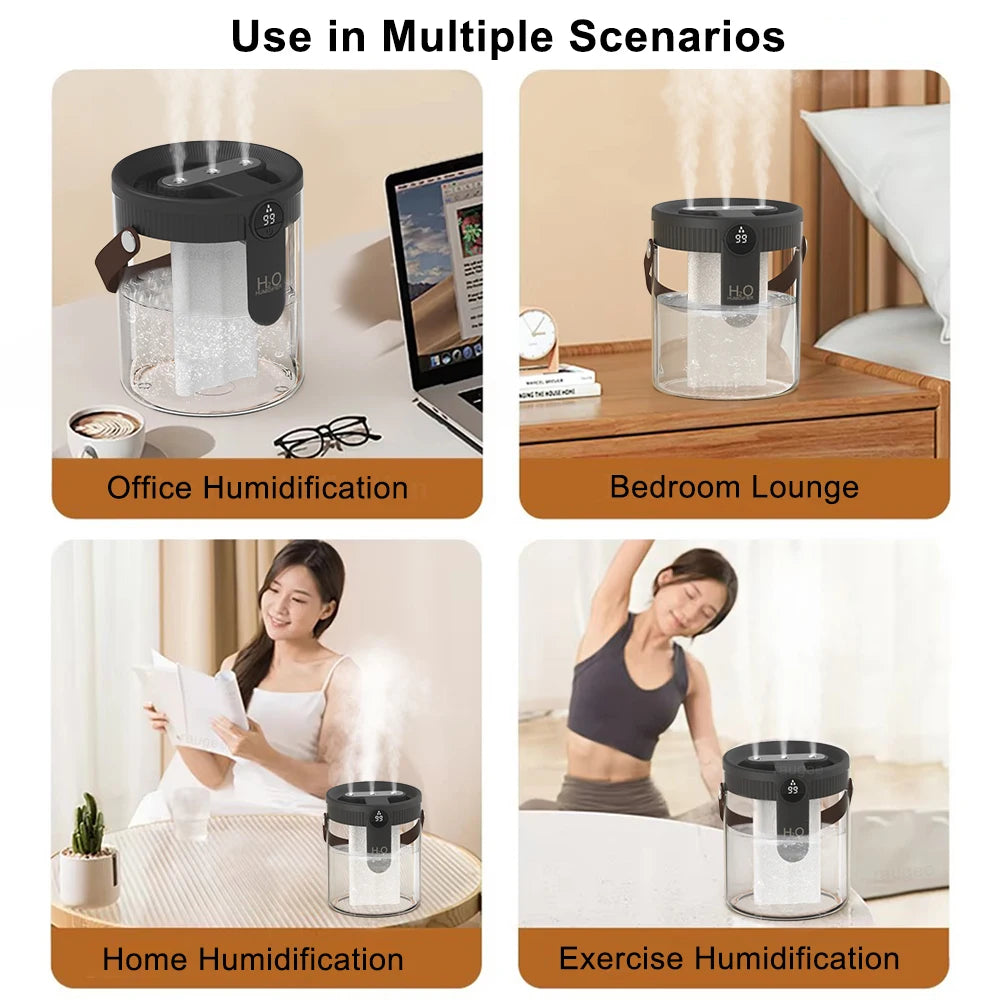1.5L Air Humidifier Large Capacity Home Humidifier Silent Mist Maker 1800mAh Battery USB Rechargeable Humidifier with LED Light