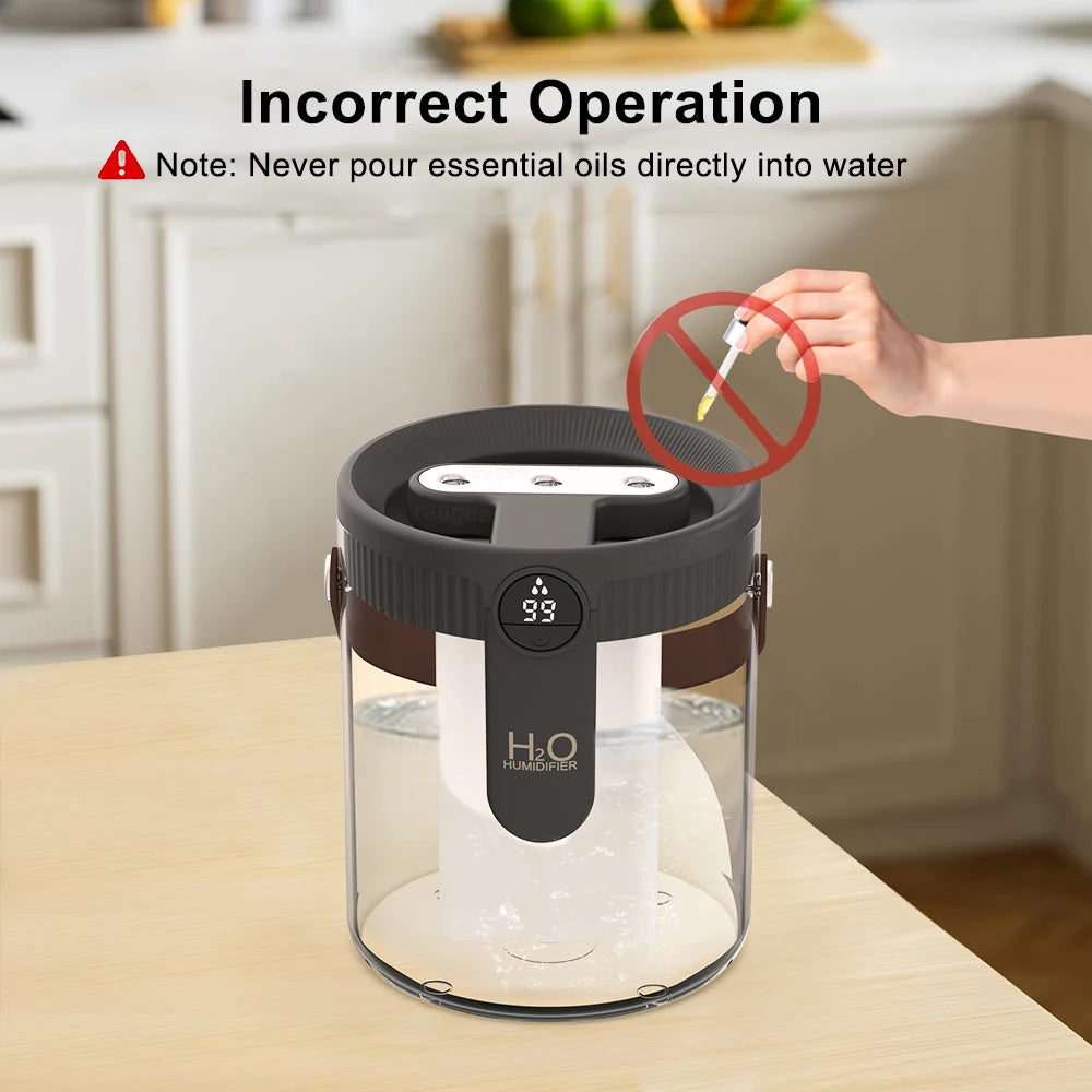1.5L Air Humidifier Large Capacity Home Humidifier Silent Mist Maker 1800mAh Battery USB Rechargeable Humidifier with LED Light
