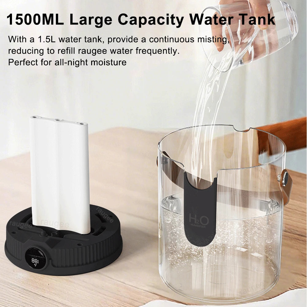 1.5L Air Humidifier Large Capacity Home Humidifier Silent Mist Maker 1800mAh Battery USB Rechargeable Humidifier with LED Light